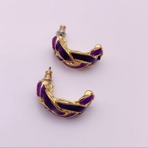 Purple Gold Toned C Hoop Earrings